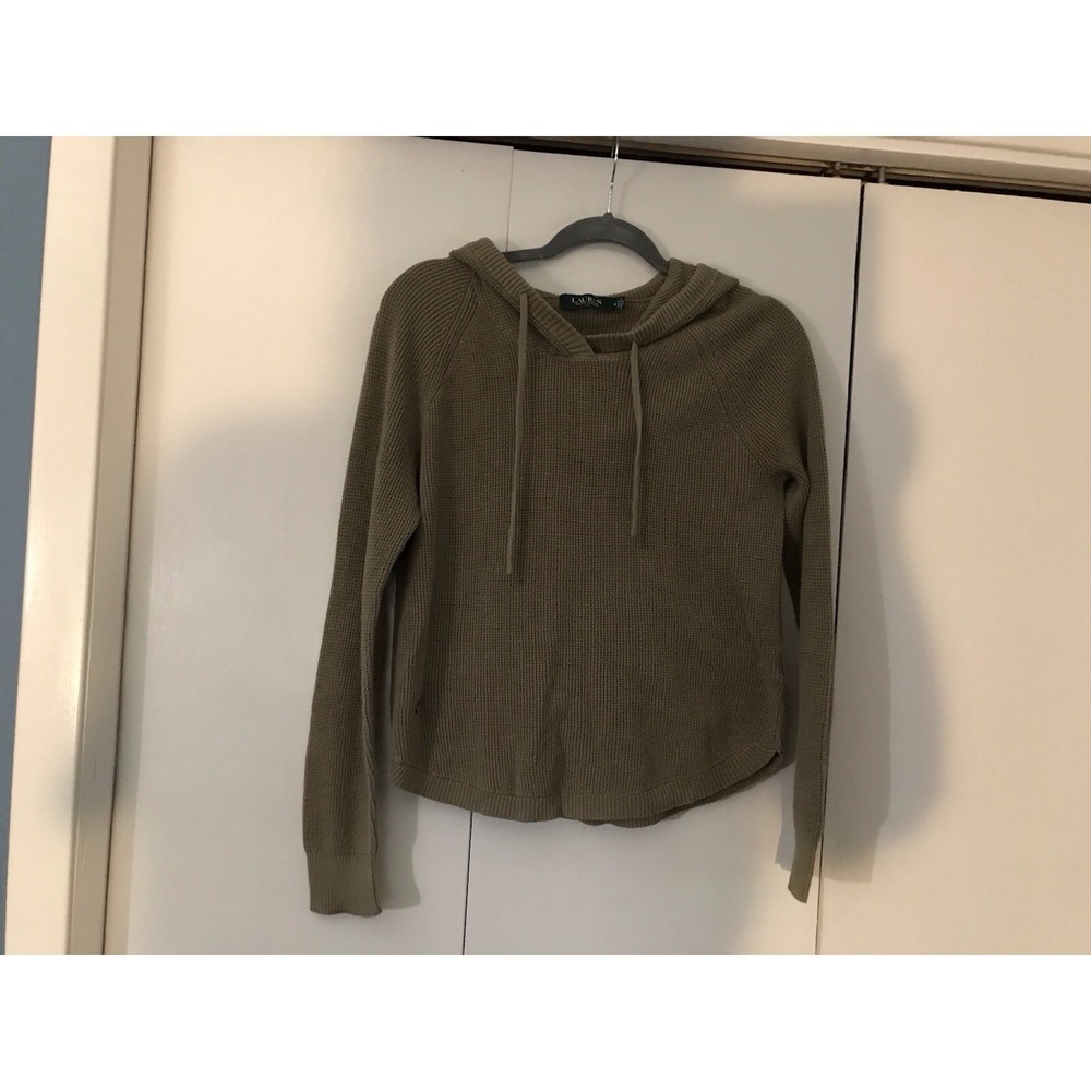 Lauren Ralph Lauren Green Waffleknit Pullover Hoodie Women's Size M 18 X 21